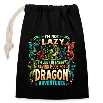 Dragon Adventures – I'm Not Lazy - Drachen Bücher - Verschließbarer Geschenkbeutel aus Baumwolle (14x20cm) - Schwarz - Vorne