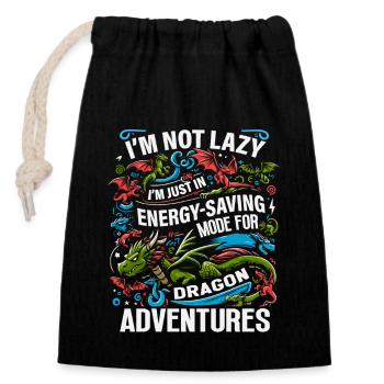 Dragon Adventures – I'm Not Lazy - Drachen Bücher - Verschließbarer Geschenkbeutel aus Baumwolle (14x20cm) - Schwarz - Vorne
