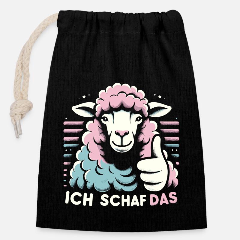 Schaf Motivation Prüfung Glück Spruch Geschenk - Verschließbarer Geschenkbeutel aus Baumwolle (14x20cm) - Schwarz