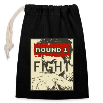 Tournoi d’arts martiaux : Round 1 - Combat - Sac cadeau en coton avec cordon (14 x 20 cm) - noir - Devant