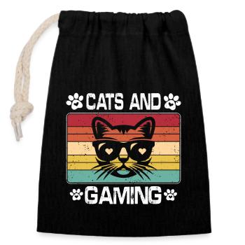 Cats And Gaming Funny For Gamer, Cat Lover Gift - Closable cotton gift bag (14x20cm) - black - Front