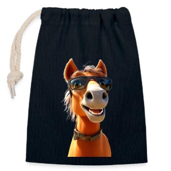 Cheval, Fille De Cheval, Cavalier, Poney, Écurie, Chevaux - Sac cadeau en coton avec cordon (14 x 20 cm) - bleu marine - Devant