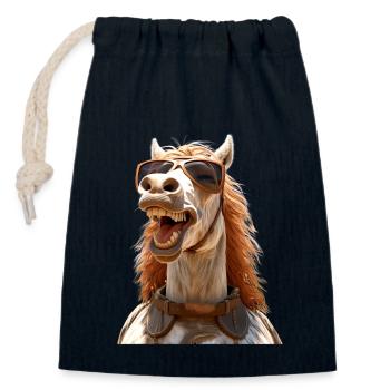 Cheval, Fille De Cheval, Cavalier, Poney, Écurie, Chevaux - Sac cadeau en coton avec cordon (14 x 20 cm) - bleu marine - Devant