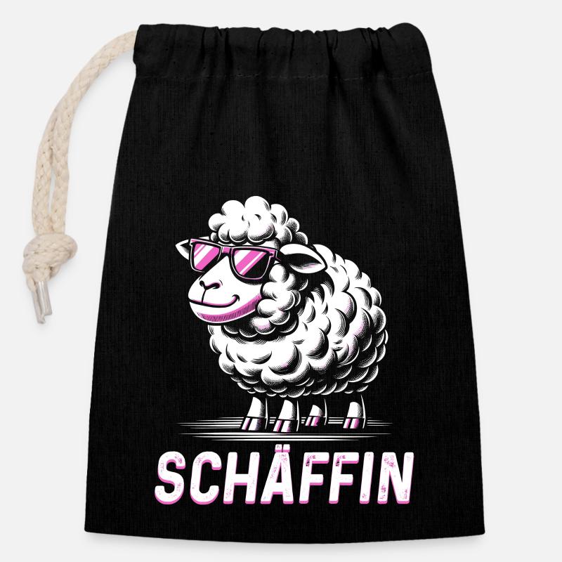 Chef Chefin Schaf Geschenk Schäfin Spruch - Verschließbarer Geschenkbeutel aus Baumwolle (14x20cm) - Schwarz