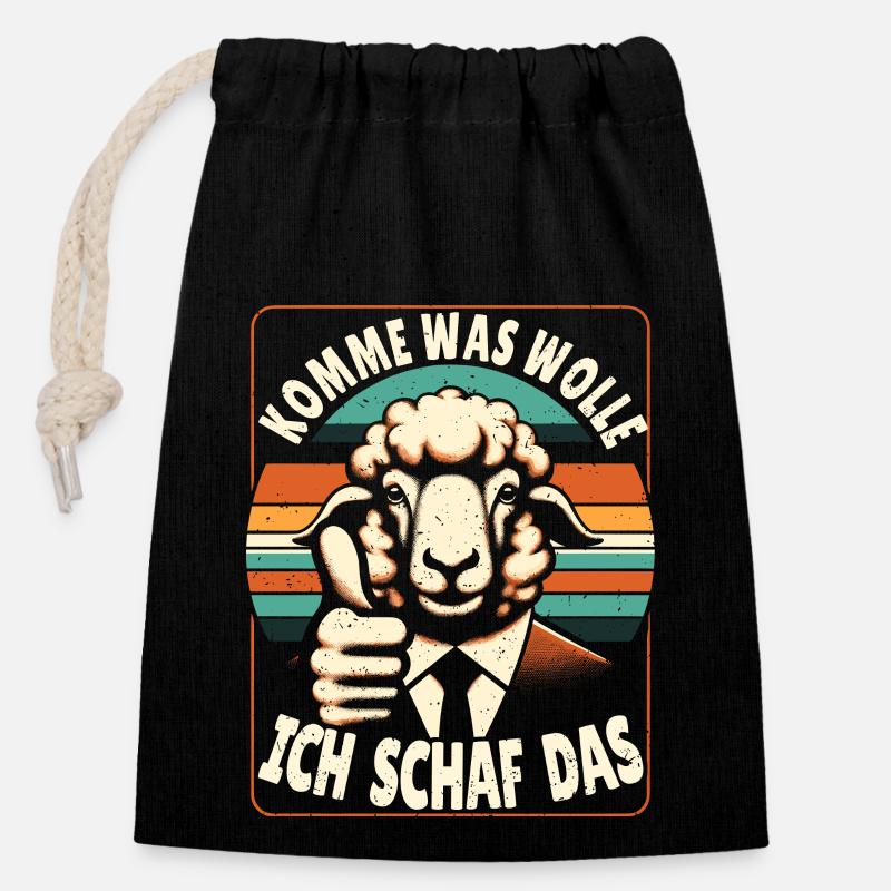 Schaf Motivation Prüfung Glück Spruch Geschenk - Verschließbarer Geschenkbeutel aus Baumwolle (14x20cm) - Schwarz
