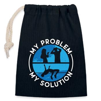 Saut en hauteur Mon problème Ma solution Pictogramme Papa - Sac cadeau en coton avec cordon (14 x 20 cm) - bleu marine - Devant