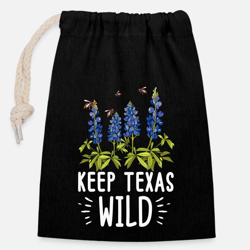 Wildflower Fields Wildflowers Bluebonnet - Closable cotton gift bag (14x20cm) - black