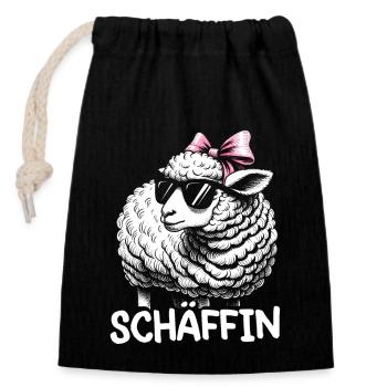 Chef Chefin Schaf Geschenk Schäfin Spruch - Verschließbarer Geschenkbeutel aus Baumwolle (14x20cm) - Schwarz - Vorne
