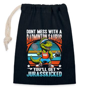 Funny Badminton Saurus – Kids, Teenagers - Closable cotton gift bag (14x20cm) - navy - Front