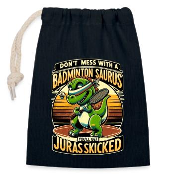 Funny Badminton Saurus – Kids, Teenagers - Closable cotton gift bag (14x20cm) - navy - Front
