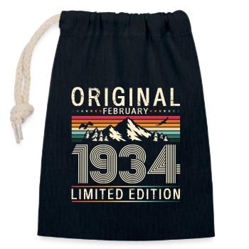 90th Birthday Original February Vintage 1934 - Closable cotton gift bag (14x20cm) - navy - Front