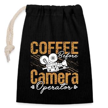 Camera Operator Coffee Videographer Coffee Lover - Closable cotton gift bag (14x20cm) - black - Front