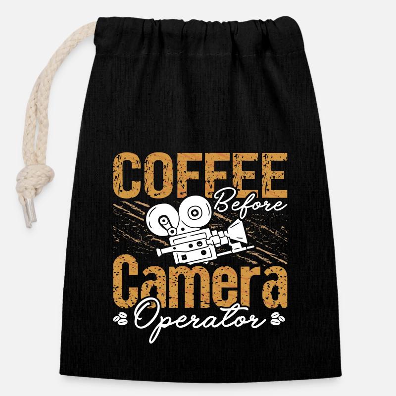 Camera Operator Coffee Videographer Coffee Lover - Closable cotton gift bag (14x20cm) - black