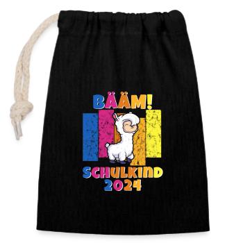 Bääm Schulkind 2024 Lama - Verschließbarer Geschenkbeutel aus Baumwolle (14x20cm) - Schwarz - Vorne