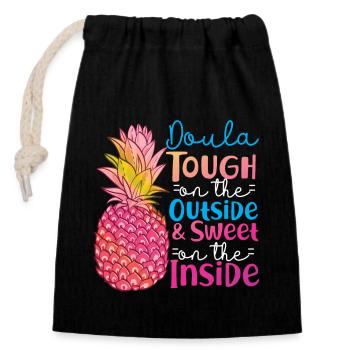 Doula Birth Worker Pineapple Doula - Verschließbarer Geschenkbeutel aus Baumwolle (14x20cm) - Schwarz - Vorne