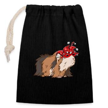 Carnival guinea pig with carnival mask - Closable cotton gift bag (14x20cm) - black - Front