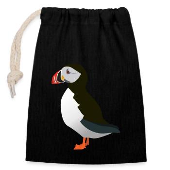 Macareux - Sac cadeau en coton avec cordon (14 x 20 cm) - noir - Devant