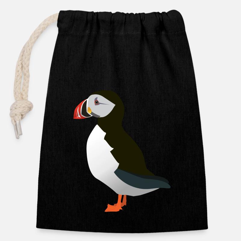 Puffin - Closable cotton gift bag (14x20cm) - black