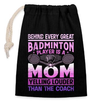 BADMINTON Mom Voice - Federball Mama - Verschließbarer Geschenkbeutel aus Baumwolle (14x20cm) - Schwarz - Vorne