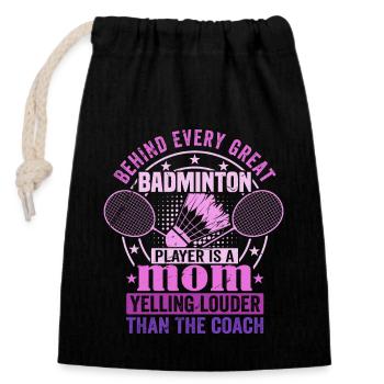 BADMINTON Mom Voice - Federball Mama - Verschließbarer Geschenkbeutel aus Baumwolle (14x20cm) - Schwarz - Vorne