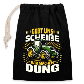 COW FARMER'S SAYING - Tractor Agriculture Harvest Time - Closable cotton gift bag (14x20cm) - black - Front