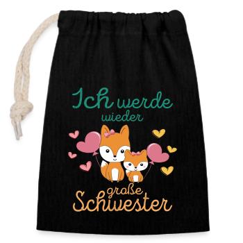 Bald Wieder Große Schwester Verkünden Füchse Tiere - Verschließbarer Geschenkbeutel aus Baumwolle (14x20cm) - Schwarz - Vorne