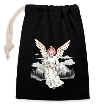 Mountains, Alps, Angels, Lucky Charms, Mountaineers, Alm - Closable cotton gift bag (14x20cm) - black - Front