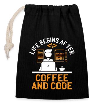 Coffee Coding Programmer Coder Developer Nerd Coff - Closable cotton gift bag (14x20cm) - black - Front