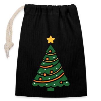 Kleiner Weihnachtsbaum - Verschließbarer Geschenkbeutel aus Baumwolle (14x20cm) - Schwarz - Vorne