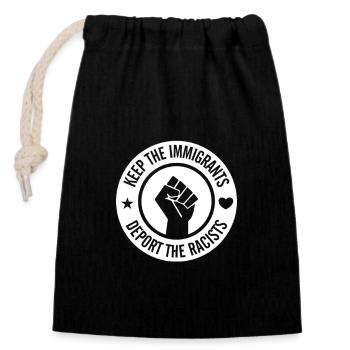 Slogans against the Right - Stop Racism - Closable cotton gift bag (14x20cm) - black - Front