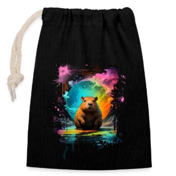 Capybara - Closable cotton gift bag (14x20cm) - black - Front