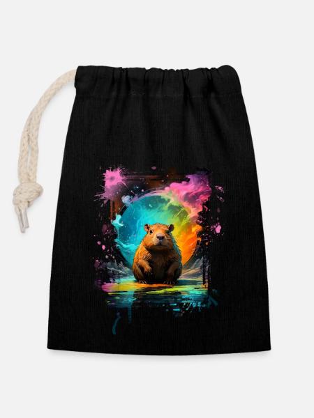 Capybara - Verschließbarer Geschenkbeutel aus Baumwolle (14x20cm) - Schwarz