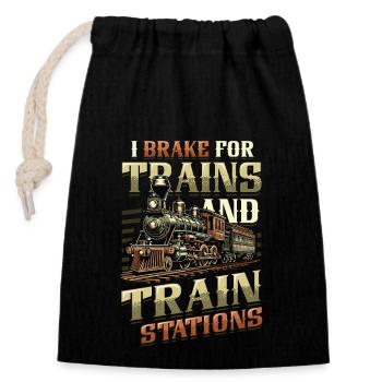 Trainspotting Train Lovers Trains - Closable cotton gift bag (14x20cm) - black - Front