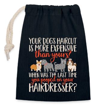 Salon de coiffure pour chiens - Sac cadeau en coton avec cordon (14 x 20 cm) - bleu marine - Devant