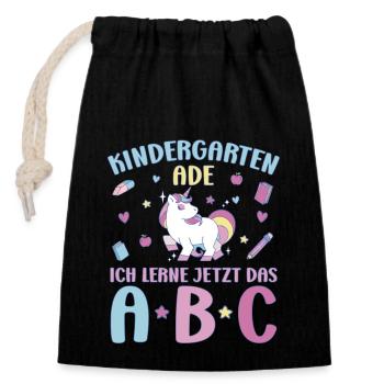 Bye Kindergarten Einhorn Kita Abgänger Mädchen - Verschließbarer Geschenkbeutel aus Baumwolle (14x20cm) - Schwarz - Vorne