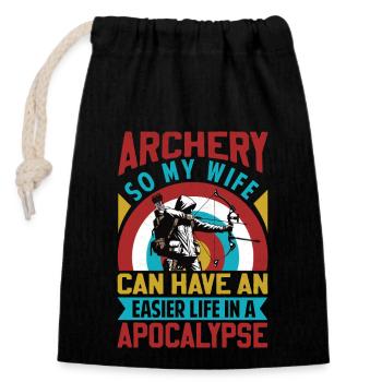 Funny Archery Saying - Apocalypse - Closable cotton gift bag (14x20cm) - black - Front