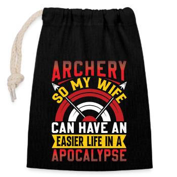 Funny Archery Saying - Apocalypse - Closable cotton gift bag (14x20cm) - black - Front