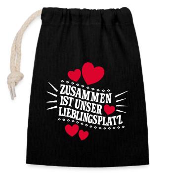 Zusammen ist unser Lieblingsplatz - Verschließbarer Geschenkbeutel aus Baumwolle (14x20cm) - Schwarz - Vorne