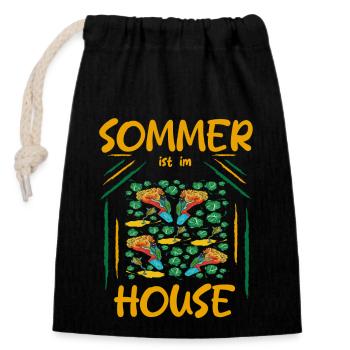 Été - Sac cadeau en coton avec cordon (14 x 20 cm) - noir - Devant