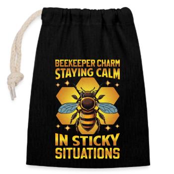 Beekeeper Charm – Sticky Situations - Verschließbarer Geschenkbeutel aus Baumwolle (14x20cm) - Schwarz - Vorne