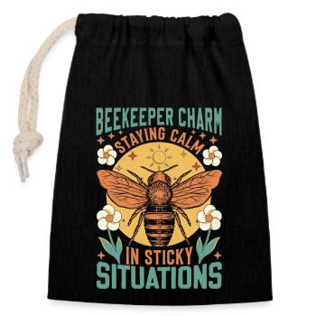 Beekeeper Charm – Sticky Situations - Verschließbarer Geschenkbeutel aus Baumwolle (14x20cm) - Schwarz - Vorne