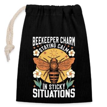 Beekeeper Charm – Sticky Situations - Verschließbarer Geschenkbeutel aus Baumwolle (14x20cm) - Schwarz - Vorne