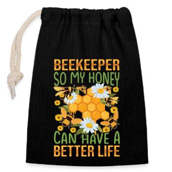 Just Honey On My Mind – Bee Lover - Verschließbarer Geschenkbeutel aus Baumwolle (14x20cm) - Schwarz - Vorne