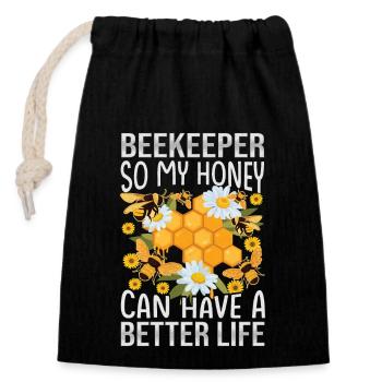 Just Honey On My Mind – Bee Lover - Verschließbarer Geschenkbeutel aus Baumwolle (14x20cm) - Schwarz - Vorne