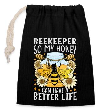 Just Honey On My Mind – Bee Lover - Verschließbarer Geschenkbeutel aus Baumwolle (14x20cm) - Schwarz - Vorne