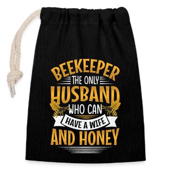 Funny Beekeeper Spruch - Gatte und Ehemann - Verschließbarer Geschenkbeutel aus Baumwolle (14x20cm) - Schwarz - Vorne