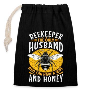 Funny Beekeeper Saying - Husband and Husband - Closable cotton gift bag (14x20cm) - black - Front