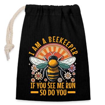 Lustiger Imker Spruch - Bienen Schwarm - Verschließbarer Geschenkbeutel aus Baumwolle (14x20cm) - Schwarz - Vorne