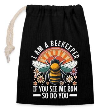 Dicton drôle d’apiculteur - Essaim d’abeilles - Sac cadeau en coton avec cordon (14 x 20 cm) - noir - Devant