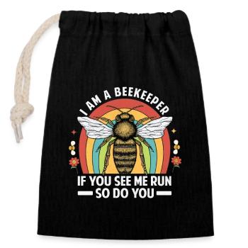 Lustiger Imker Spruch - Bienen Schwarm - Verschließbarer Geschenkbeutel aus Baumwolle (14x20cm) - Schwarz - Vorne